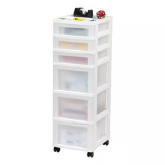 6 Drawer Storage Cart with Organizer Top, White and Pearl (14.25 In. L X 12.05 I