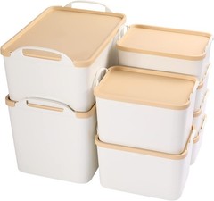ANMINY All-in-One Lidded Plastic Storage Bins Set White Basket (8 Piece)