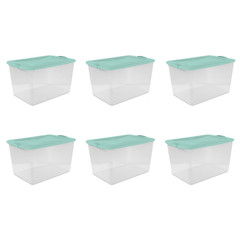 Sterilite 66 Qt Storage Bin Clear Container w/Lid Blue Latch 6 Pack