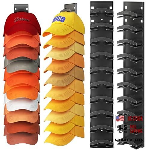 Hat Organizer Hold up to 20 Hats, 2 Pack Hat Rack for Wall with Black 2pcs