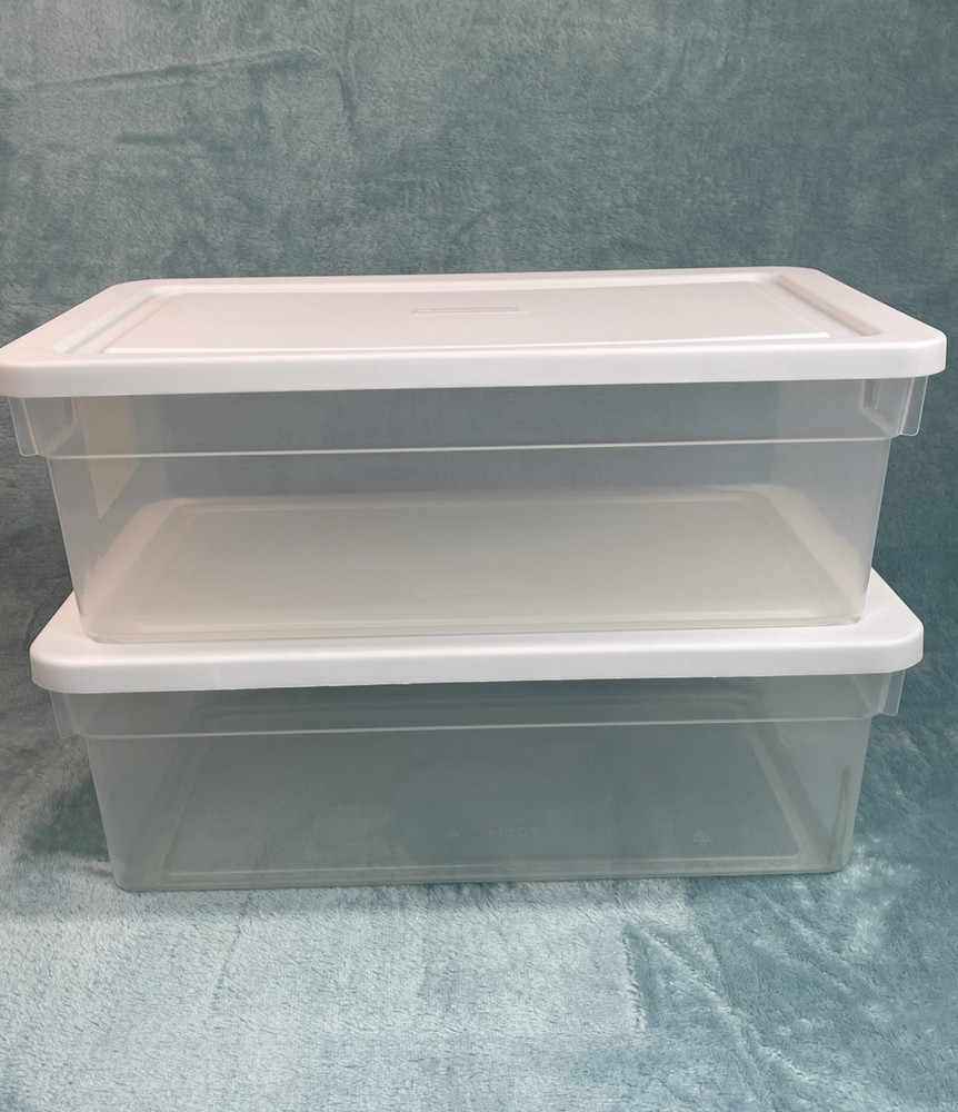 Vintage Rubbermaid 701H Storage Boxes Set 2 White Lids Clear 2218 USA