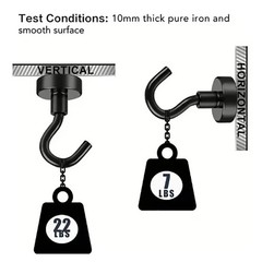 6 Pack 110 Lbs Magnetic Hooks Heavy Duty, Neodymium Magnet Hooks, Strong Black M