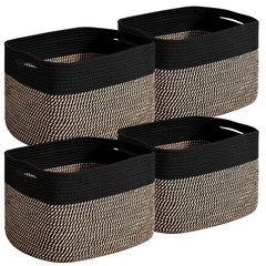 Small Storage Baskets Organizing Shelves Cotton Rope Toy Black 12.7×9.1 4 PCS