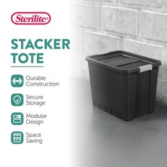 Sterilite 27 Gal Rugged Industrial Stackable Storage Tote w/ Lid, Black, 4 Pack