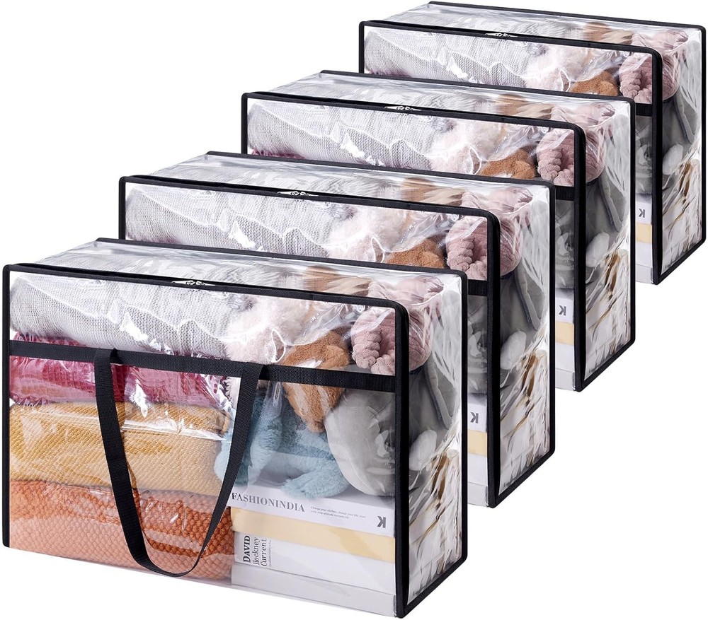 4 Pack Clear Clothes Storage Bags, 60L Plastic Blanket Storage Bag