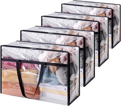 4 Pack Clear Clothes Storage Bags, 60L Plastic Blanket Storage Bag