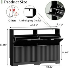 Shoe Storage Cabinet for Entryway with 4 Flip Drawers, Hidden Slim Wood Shoe