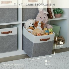 Cube Storage Bins Set of 4 Fabric 11 Inch Odor Free Vegan Leather Handles