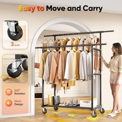 HOKEEPER Double Rod Clothes Rack Heavy Duty Clothing Rack 450LBS Garment Rack