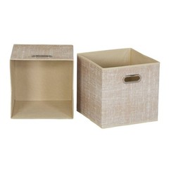 11" Set of 6 Storage Bins Tan Mix: 11in Polyester Canvas, Folds Flat,