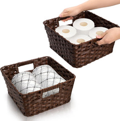 Large Woven Storage Baskets – 2 Pack Waterproof Organizing Bins with Handle