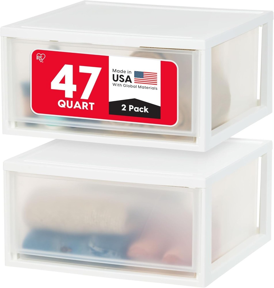 47 Qt. Extra-Large Stackable Storage Drawer Plastic Drawer Organizer W/ Clear