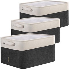 3 Pack Fabric Storage Bins 15x11x9.5 Inch Linen Basket Organizer Closet Black