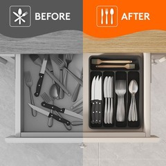 Lifewit Silverware Drawer Organizer Tray, 9.1 x 12.6 inch (5 Slots), Black