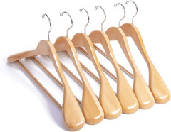 Natural Wooden Suit Coat Hangers – 16 Inch Anti-Slip Bar, 6 Pack
