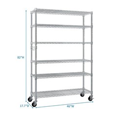 Heavy Duty Adjustable 6-Tiers Metal Shelving Rack for Garage Kitchen with Wheels