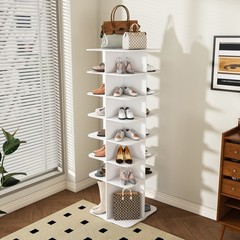 7-Tier Rotating Shoe Rack Tower 360° Spinning Shoe Square Display Carousel White