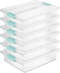 Sterilite 5.7 Qt. Large Plastic Stackable Storage Bin w/ Clear Latch Lid, 6 Pack