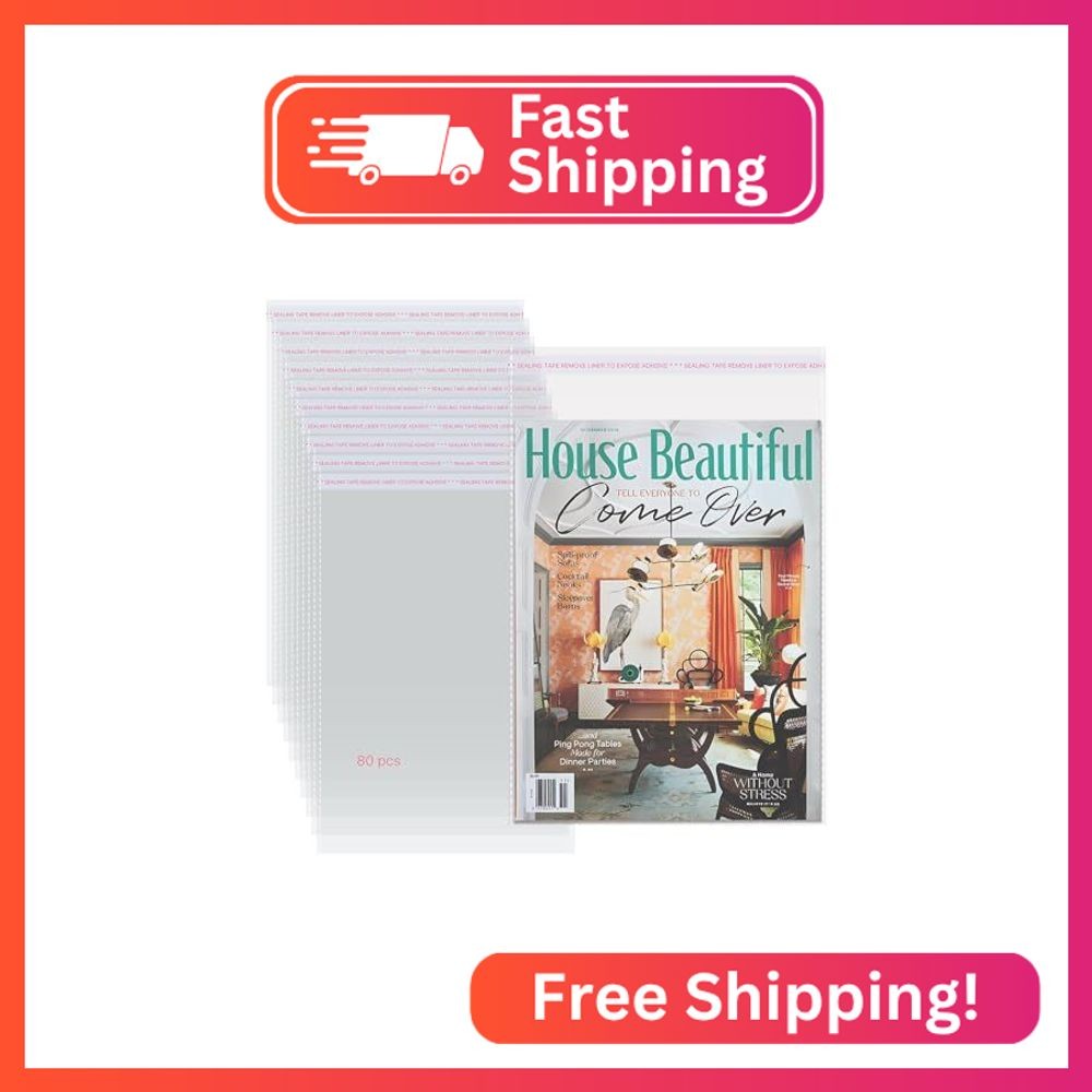 TORISING Magazine Protectors Clear Plastic Magazine Sleeves 80PCS 9.25 X 11.8 Ce