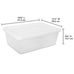 (4) 12 Quart Storage Boxes Clear Plastic Storage Bin with Snap-On Lid White