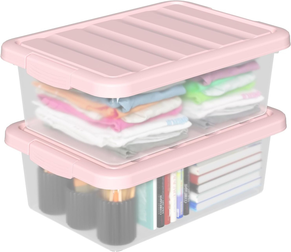 14-Quart Stackable Storage Bins with Pink Lids & Latch Buckles, 2-Pack