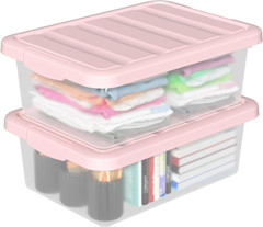 14-Quart Stackable Storage Bins with Pink Lids & Latch Buckles, 2-Pack