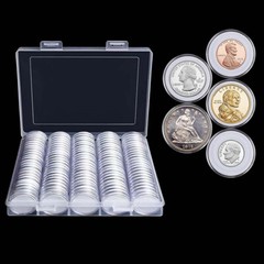 60X Coin Holder Capsules Case 40.6mm Clear for 1 Oz Silver Dollar w/ Storage Box