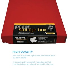 Lineco Folio Storage Box, Faux Leather Cover, Clamshell 9x12x1.75, Red