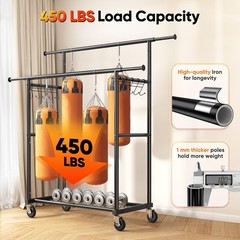 HOKEEPER Double Rod Clothes Rack Heavy Duty Clothing Rack 450LBS Garment Rack