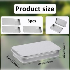 3 Pack Metal Tin Box with Lid, Metal Rectangular Tins with Hinged Lid, Portable