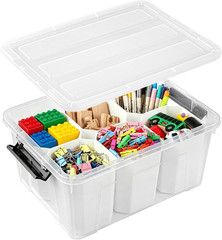 Clear 17QT Storage Bins with Lids & Dividers – Perfect for Crafts & Toys