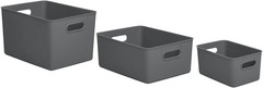 Superio Grey Ribbed Storage Bin with Lid, Plastic (22L, 15L, 5L) -Set of 3