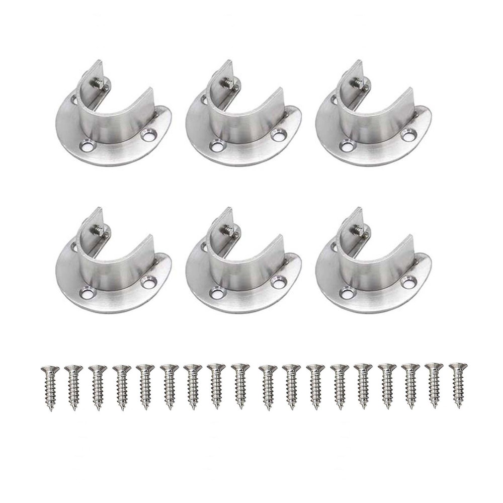 6 PCS UShape Closet Rod Bracket Set Universal Fit Wood Steel PVC Pipes