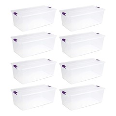 Sterilite 110 Qt ClearView Latch Storage Box, Stackable Bin with Lid, 8-Pack