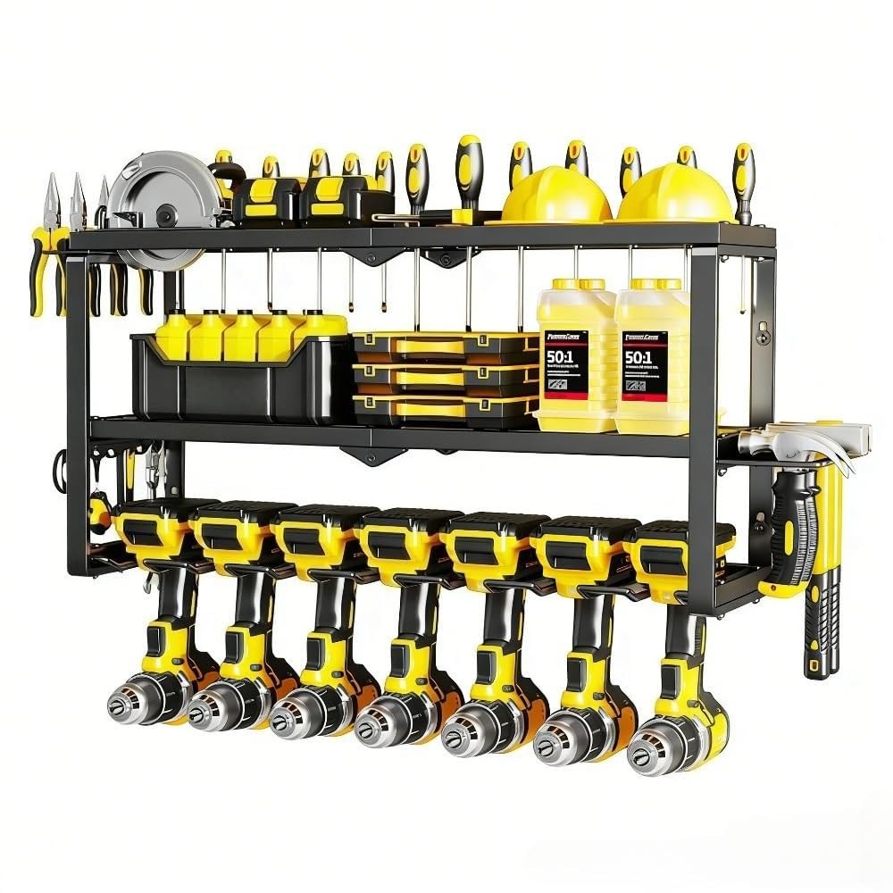 Power Tool Organizer Wall Mount with Side Hooks – 3 Tier Expandable Tool Rack…