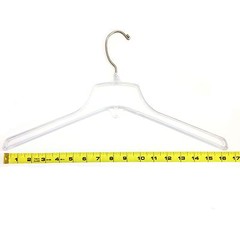 CLEAR PLASTIC JACKET/COAT, HANGER 16.5 in WIDE HEAVIER WEIGHT,70/CASE USED