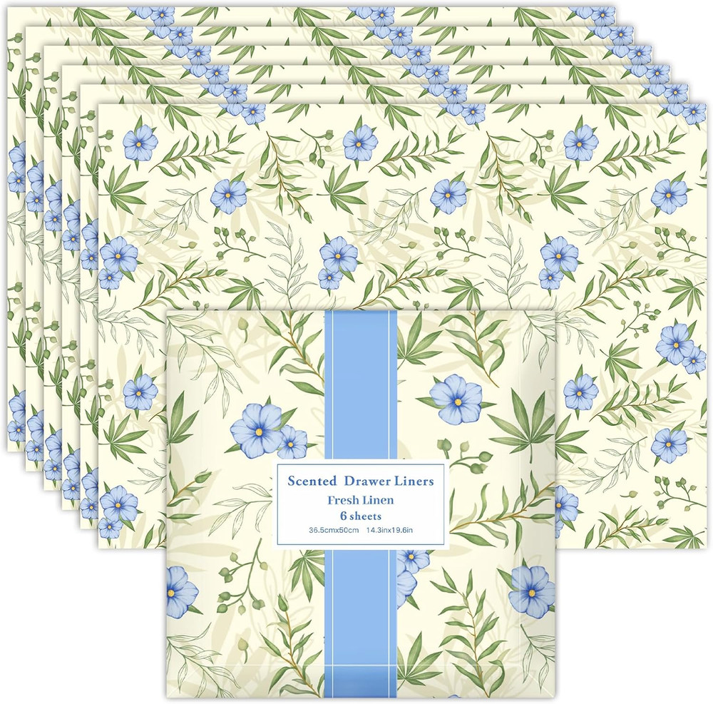 Fresh Linen Drawer Liners Shelf Liners, 14.3 X 19.6 Inch 6 Sheets, Scented Drawe