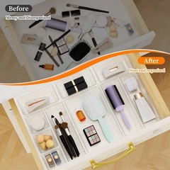 32 PCS Clear Plastic Drawer Organizer Set 4-Size vanity Trays and Storage Bins