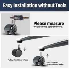 5 PCS Office Chair Wheels 2 Inch Desk Caster Roller Universal Fit Dark Grey