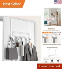 5 Hook Over Door Organizer – Heavy-Duty Hanger with Glossy White Finish