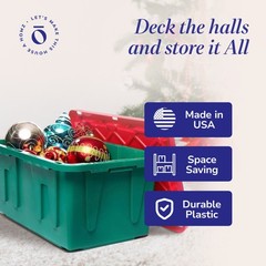HOMZ Durabilt 15 Gallon Heavy Duty Holiday Storage Tote, Green/Red (2 Pack)