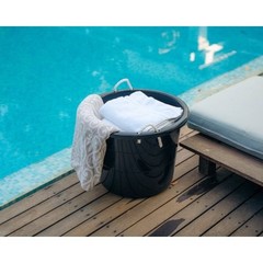Black 17-Gallon Storage Tub – Flexible Plastic, Rope Handles, Utility Bucket