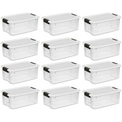 Sterilite 18 Quart Clear Plastic Stackable Storage Bin w/ Latch Lid, (12 Pack)