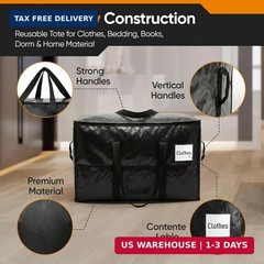 HOLDN’ STORAGE 10 Pack Large Moving Bags, 30 Gallon Heavy-Duty Storage Totes wit