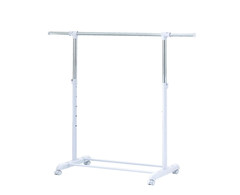 Clothing Rail Adjustable Height Wheels Rolling Garment Rack Metal Chrome, White