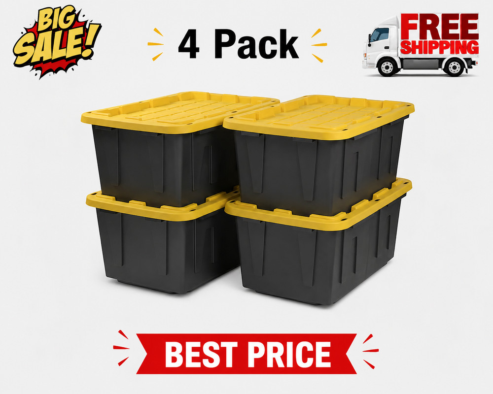 4 Pack 27 Gallon Project Source Commander Heavy Duty Stackable Storage