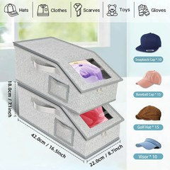 2 PCS Stackable Hat Storage for Baseball Caps, Holds up to 24 Caps Hat Organizer