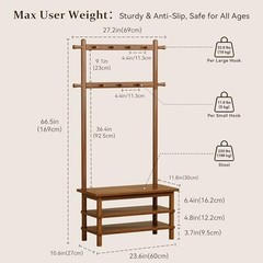 ** NEW Entryway Bench Rack | 3-in-1 Organizer | 11 Hooks | Solid Wood | Brown