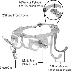 Universal Fit Gas Cylinder Accessory Hanger, 6 Multi-Purpose Hooks, 4-Point Lock