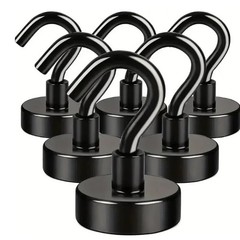 6 Pack 110 Lbs Magnetic Hooks Heavy Duty, Neodymium Magnet Hooks, Strong Black M
